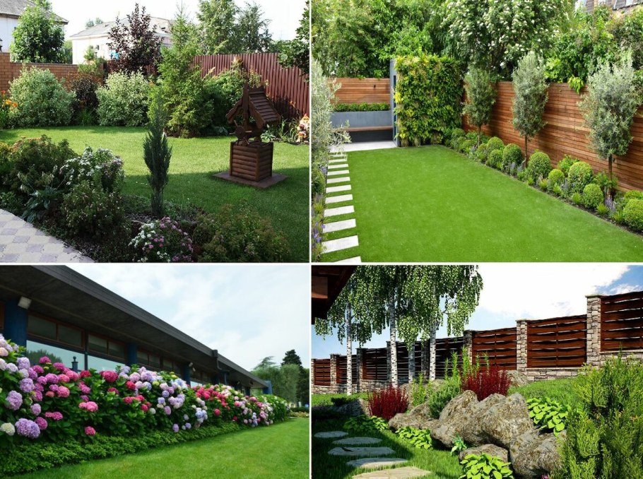 Ландшафт вдоль забора внутри участка