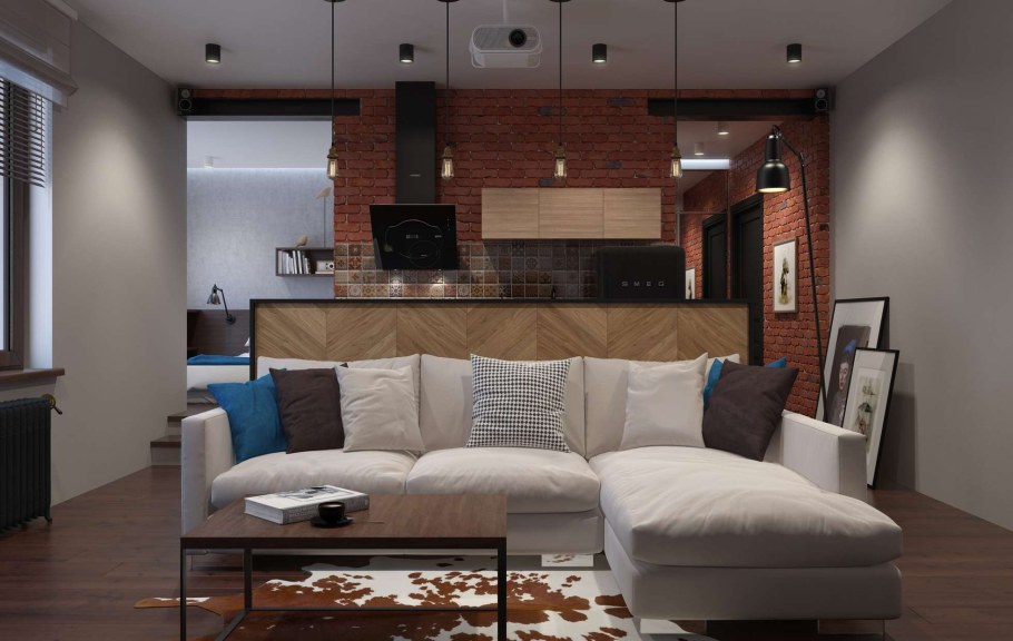 Гостиная лофт в американском стиле