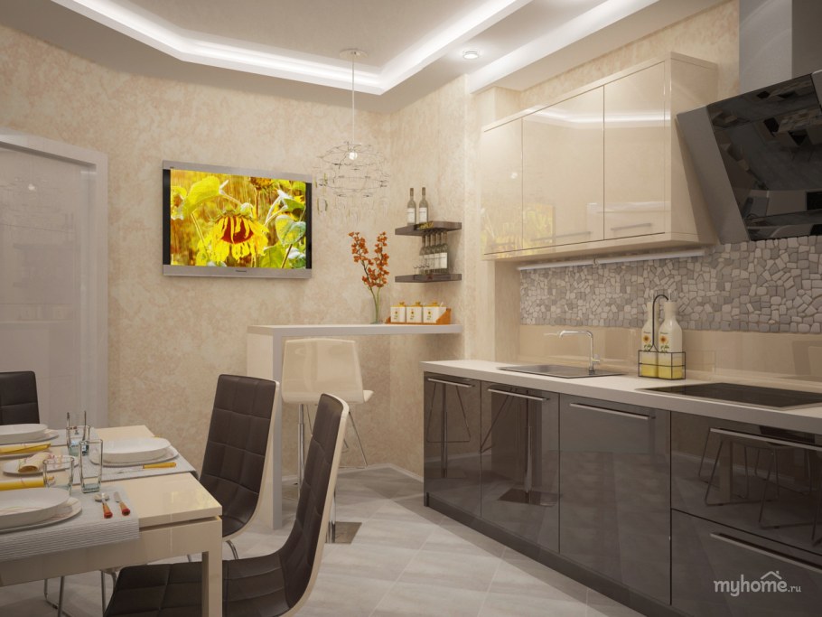 Интерьер кухни в теплых тонах