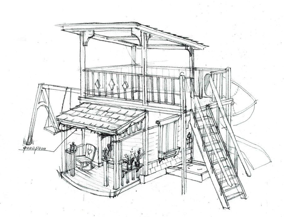 Домик для детской площадки из дерева чертеж