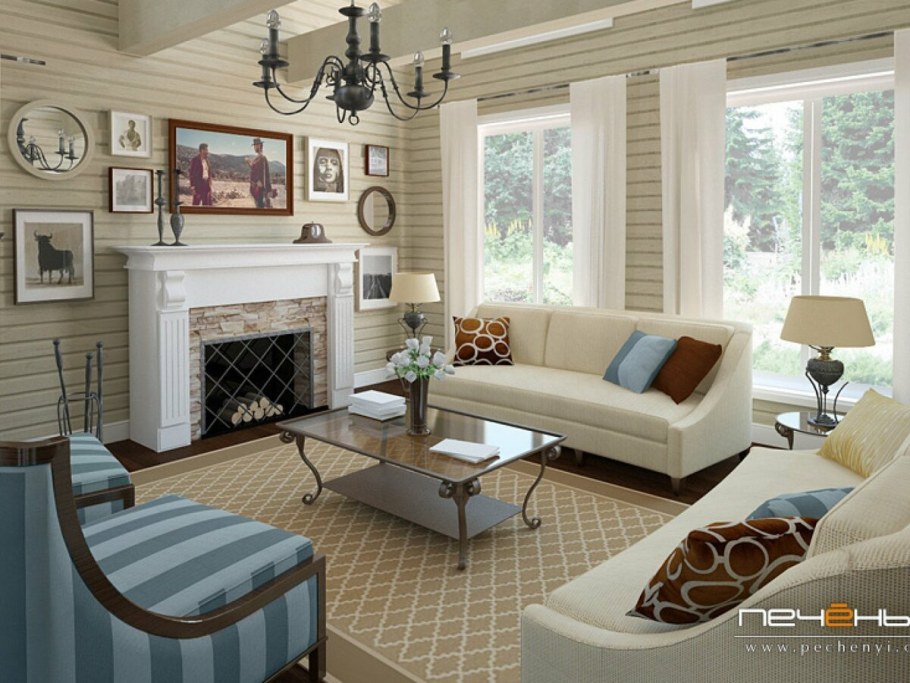 Гостиная с камином в доме
