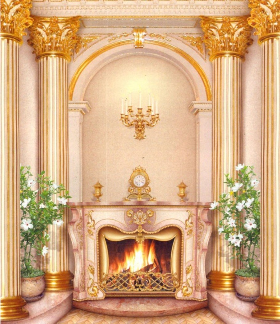 Фотообои стена с камином