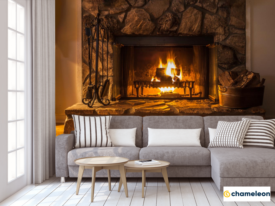 Фотообои стена с камином