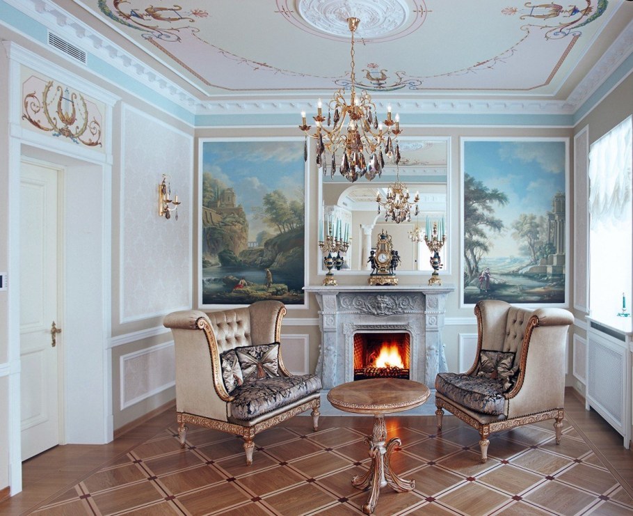 Красивая гостиная с камином