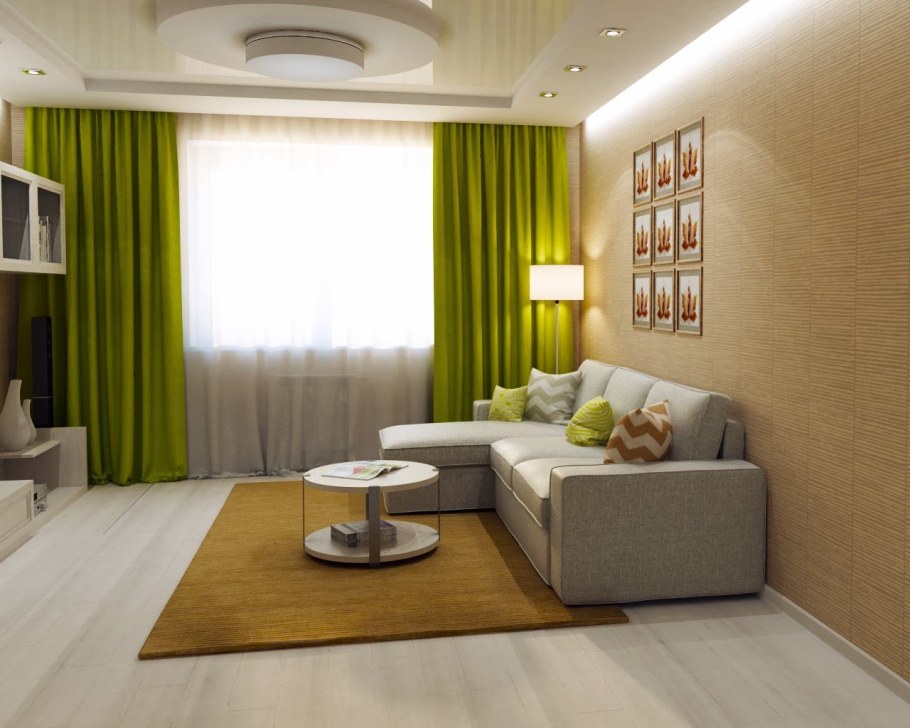 Гостиная в бежево зеленых тонах
