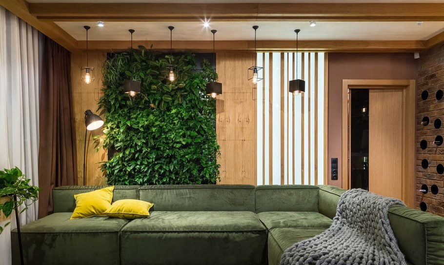 Гостиная в бежево зеленых тонах