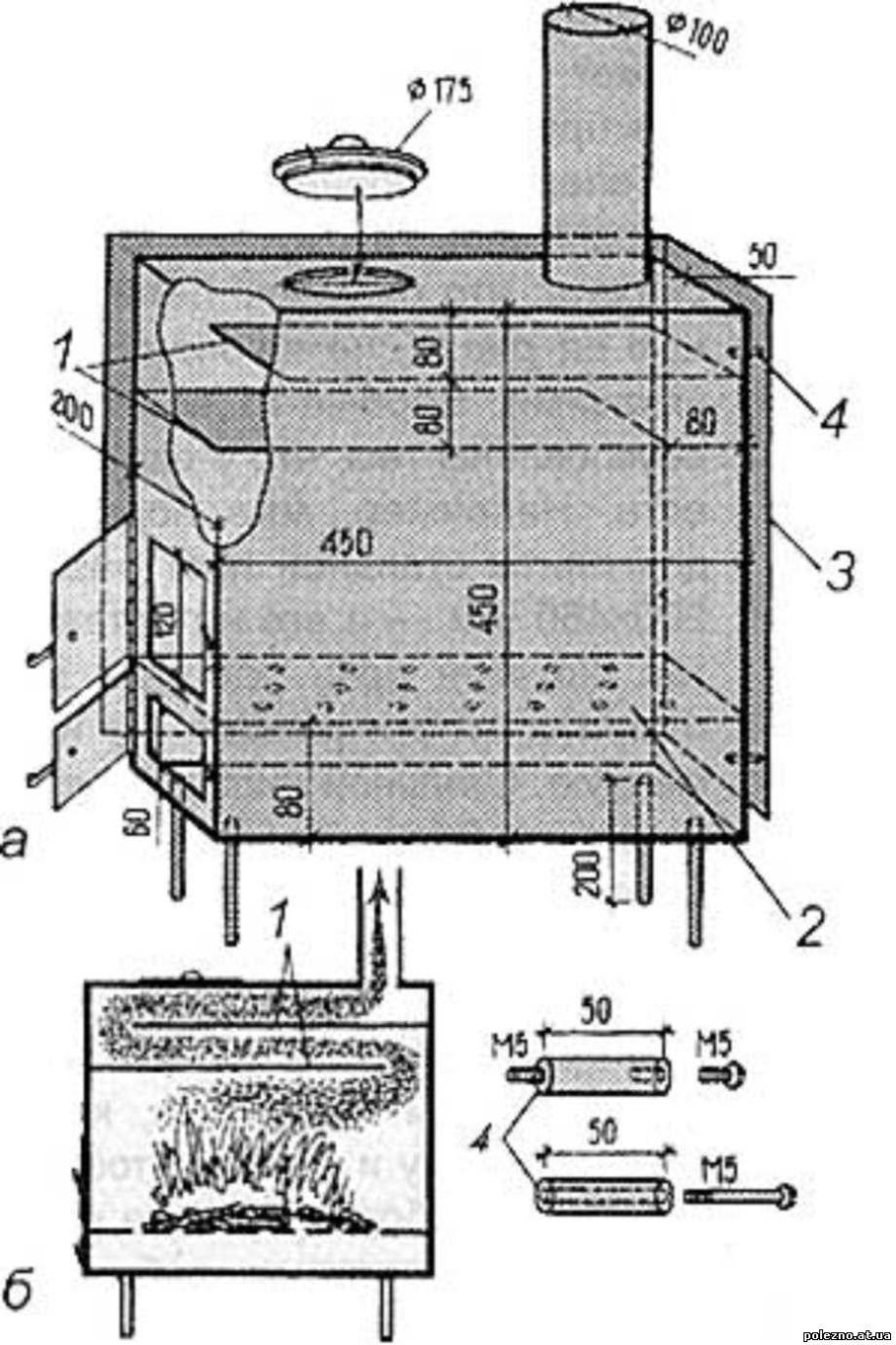 Чертеж дровяной печи длительного горения