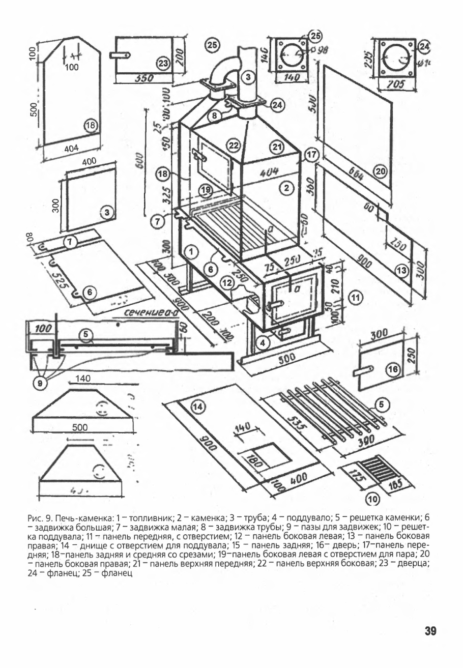 Чертёж печи буржуйки на дровах 300 кудов