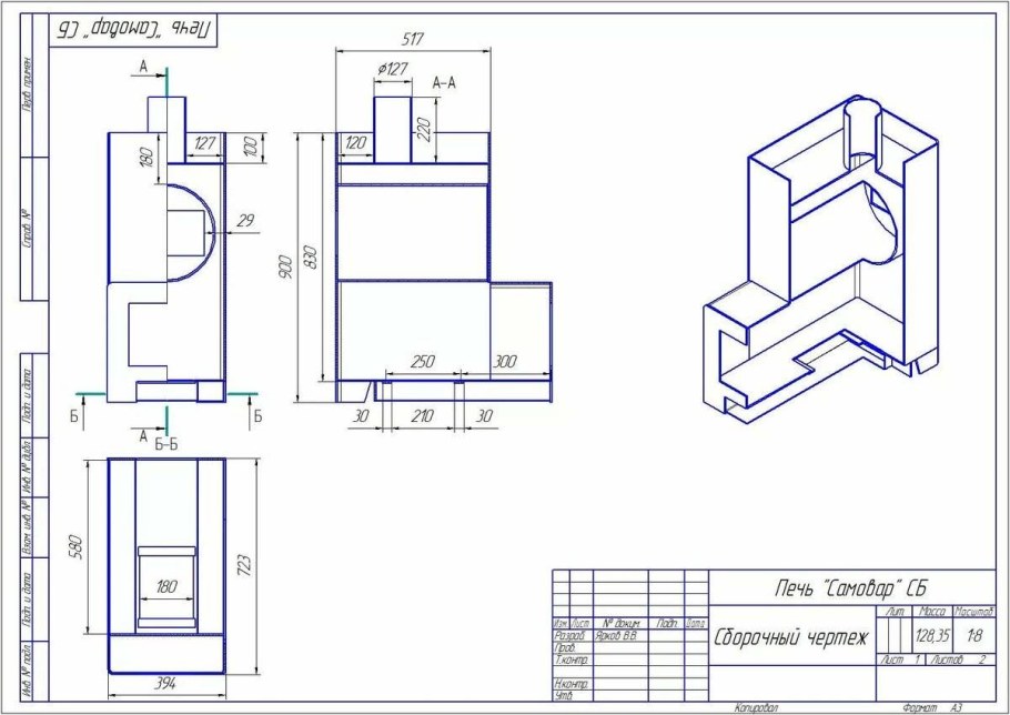 Банная печь с закрытой каменкой чертеж