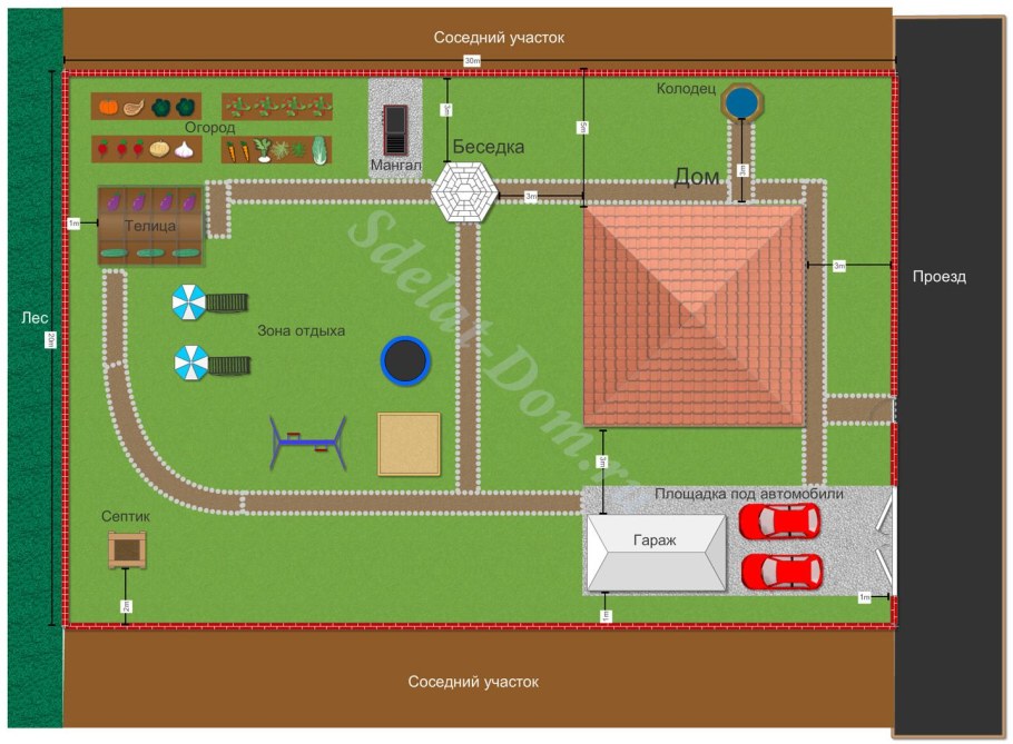 Планировка вытянутого участка 20 соток