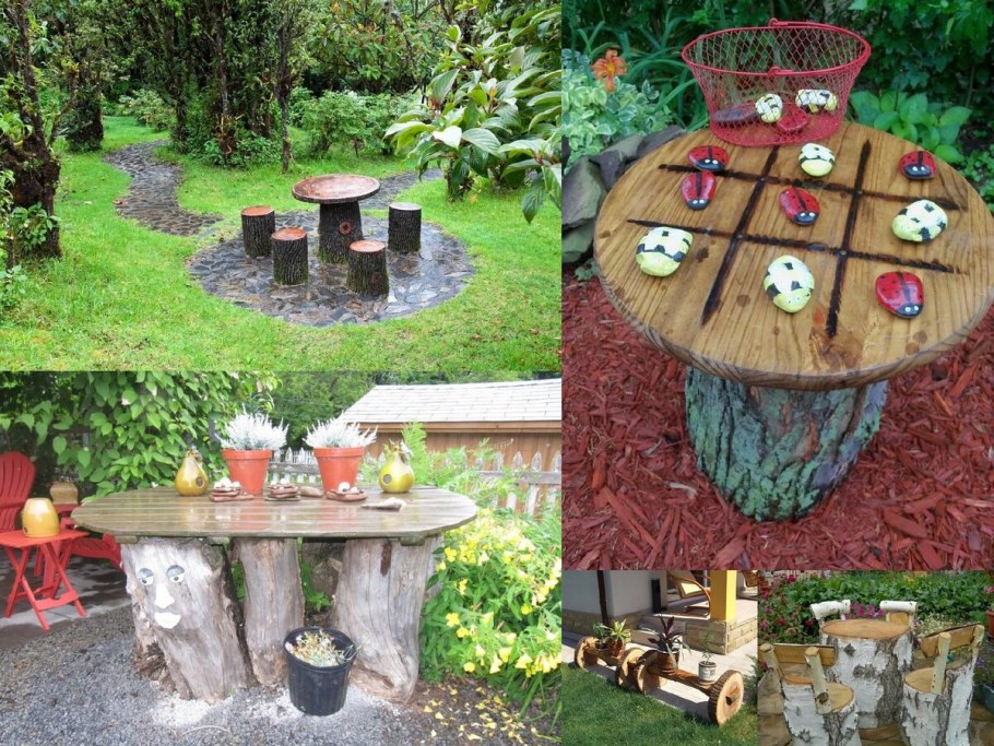 Декор на даче из пеньков