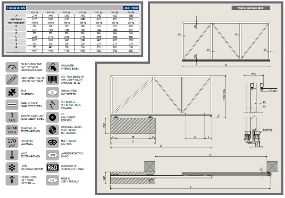 Чертеж откатных ворот на проем 4.5 метра