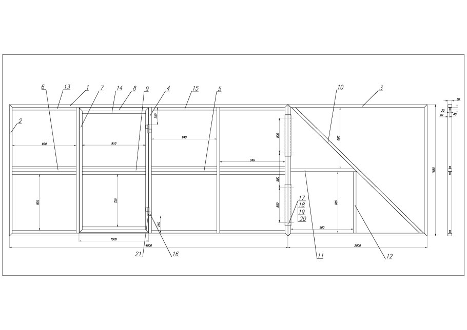 Откатные ворота с калиткой чертеж на 4м проём