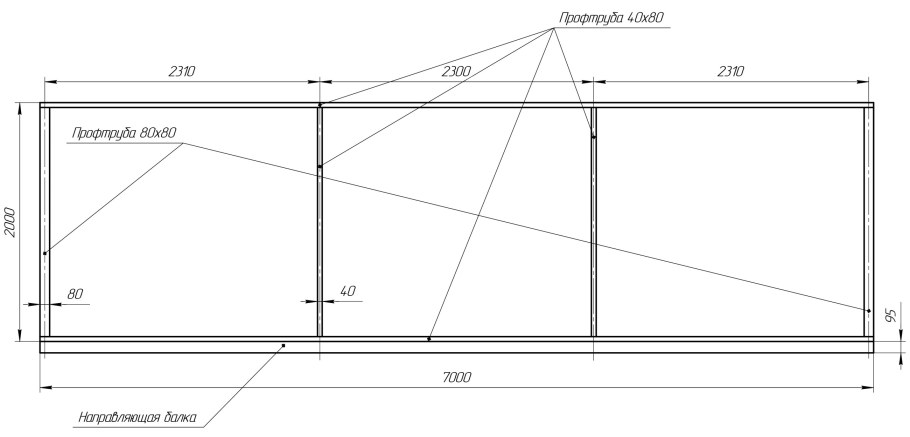 Чертёж откатных ворот проём 4м