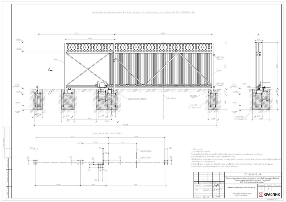 Чертёж откатных ворот проём 3м