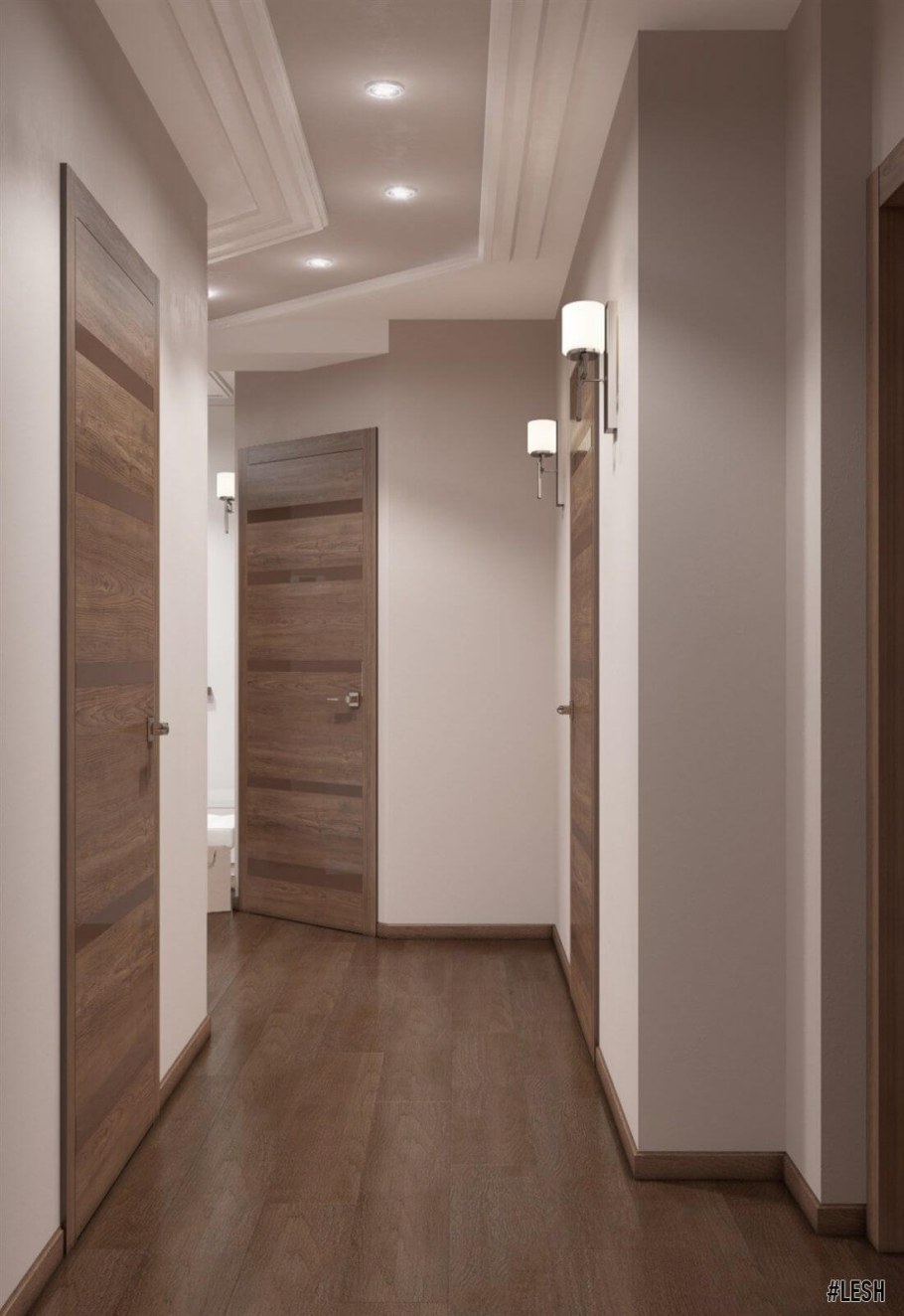 Коридор с коричневыми дверями