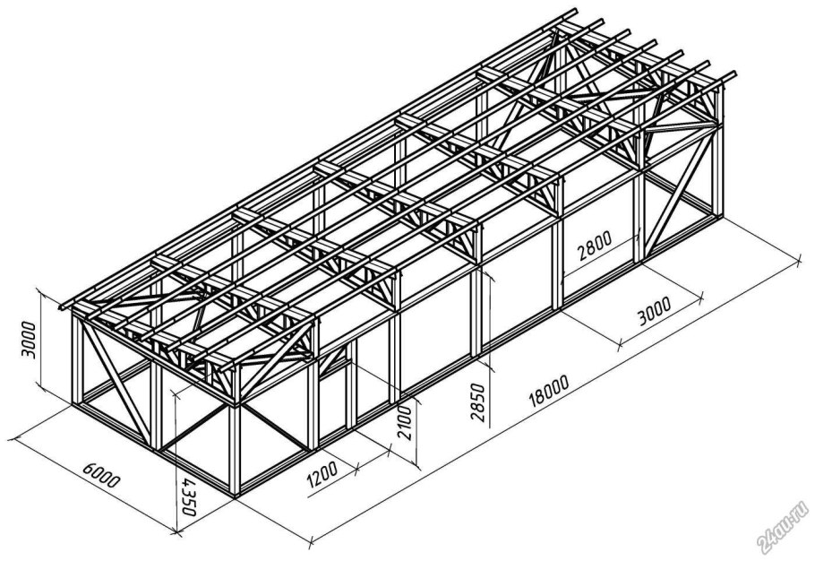 Навес односкатный металлический чертеж