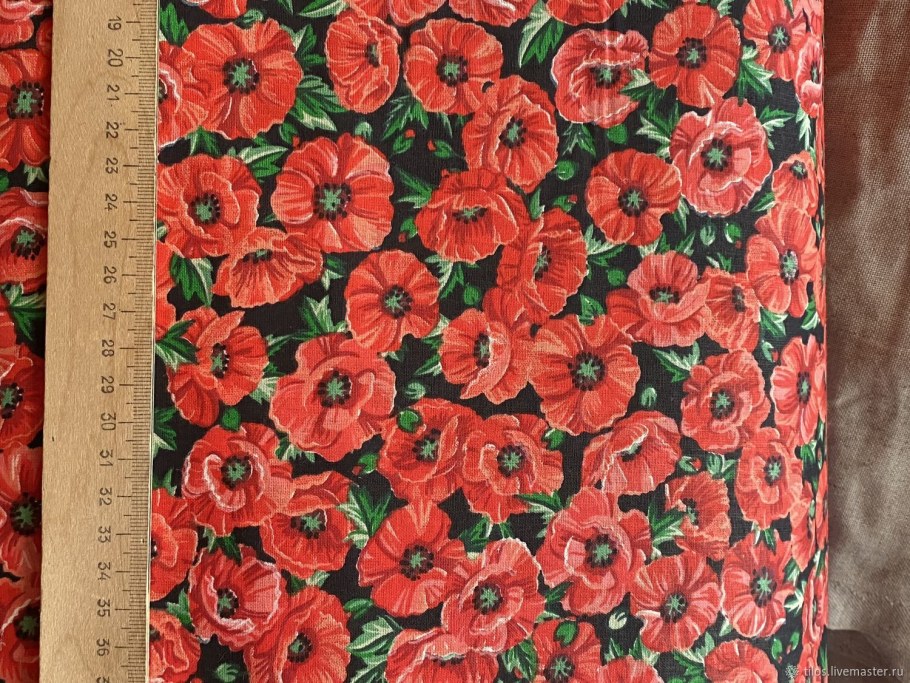 Перкаль 150 см набивной арт 140 "Тейково" рис 13193 вид 1 "маки"