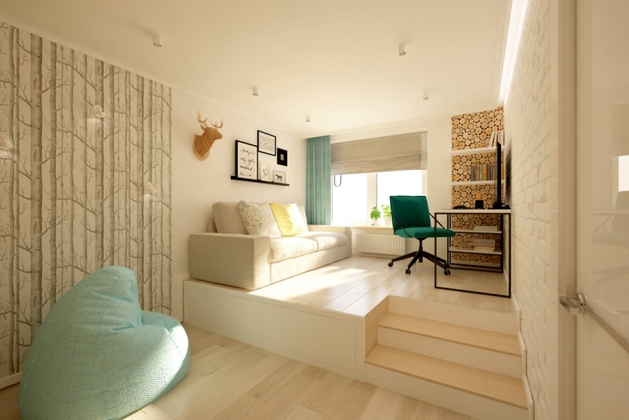 Спальня гостиная 18м2 экостиль