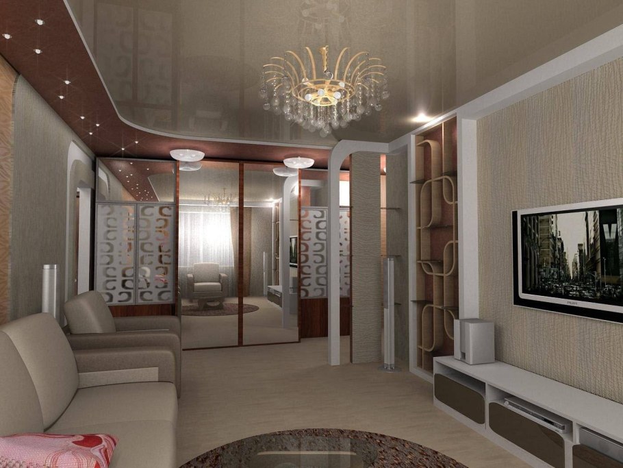 Потолок в проходной гостиной