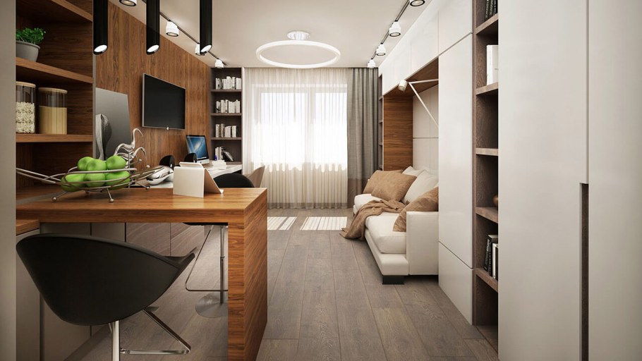 Интерьер гостиной 18 кв.м прямоугольной формы