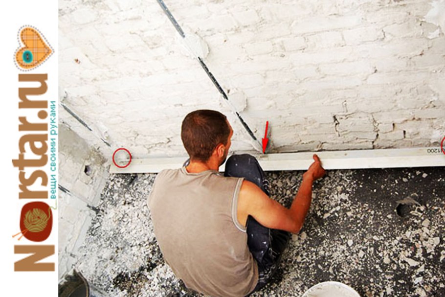 Стена с маячками под штукатурку