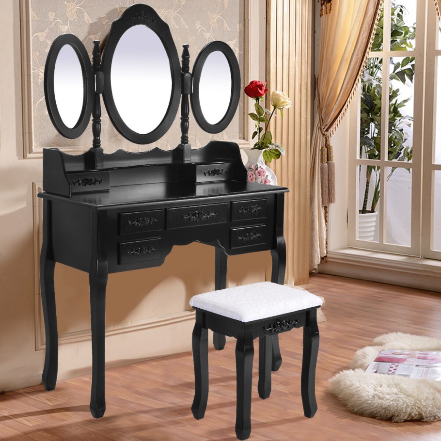 Туалетный столик Dressing Table & Stool Set Makeup Vanity led Mirror Organizer Drawers Wood Desk