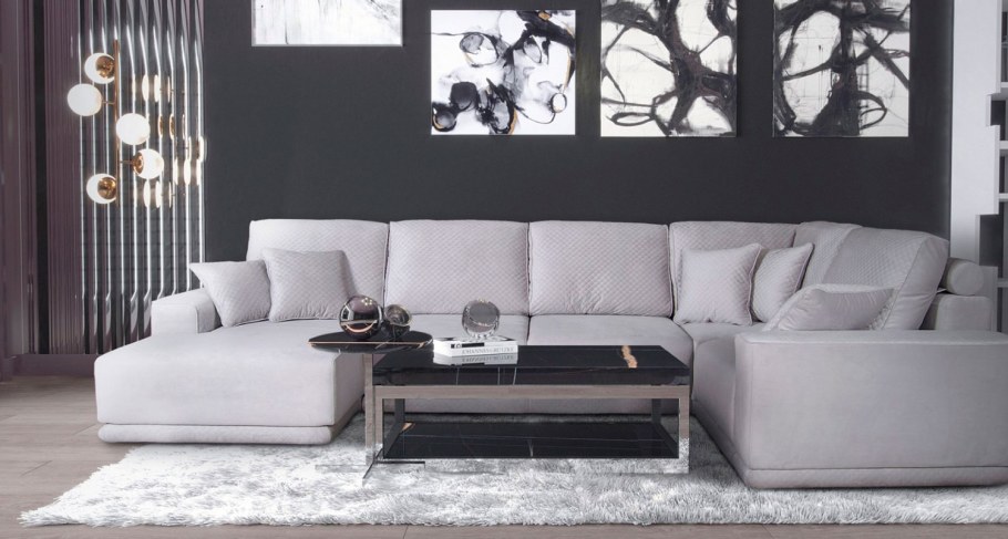 Угловой диван Аджио (п-образный с 2 оттоманками)(Valeri 013/Taft Mint)