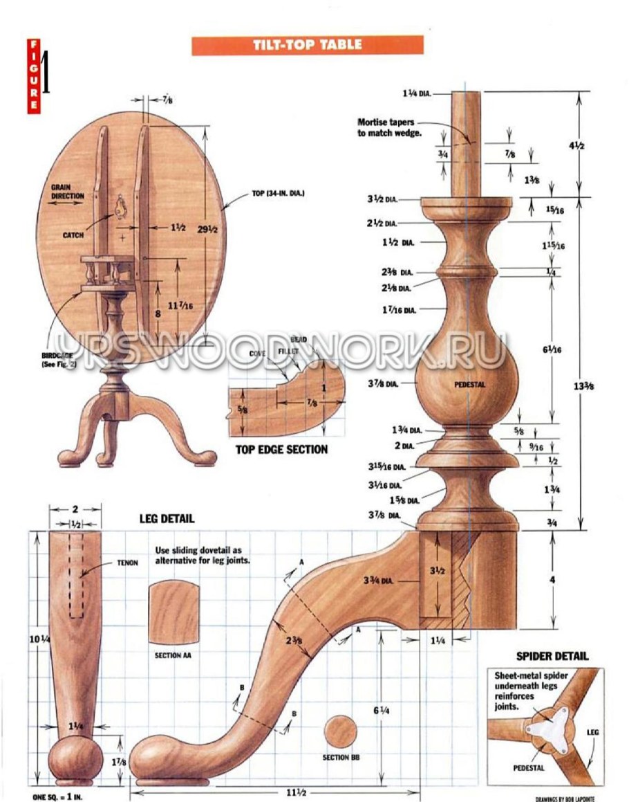 Чертеж ножки кабриоль 50x50