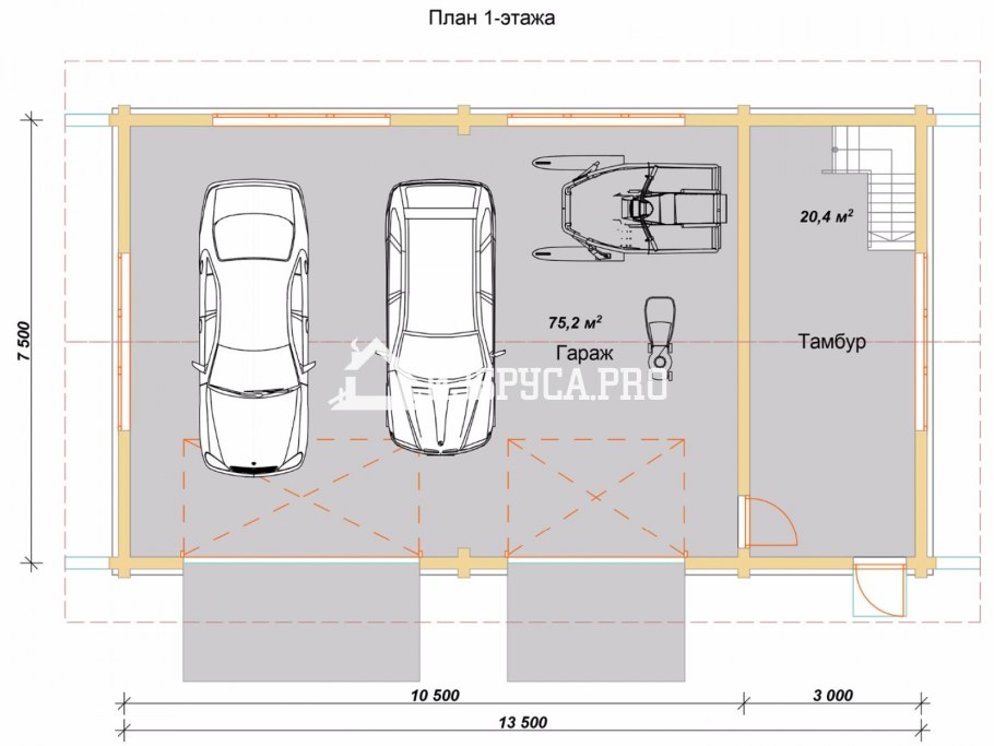 Размеры гаража на 2 машины с двумя воротами