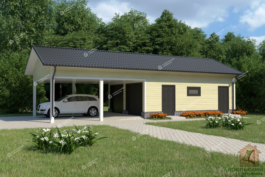 Гараж на две машины с одними воротами