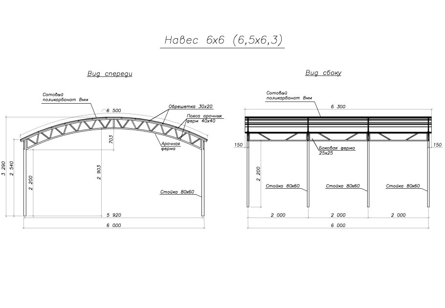 Автонавес 6м на 4.5м чертеж
