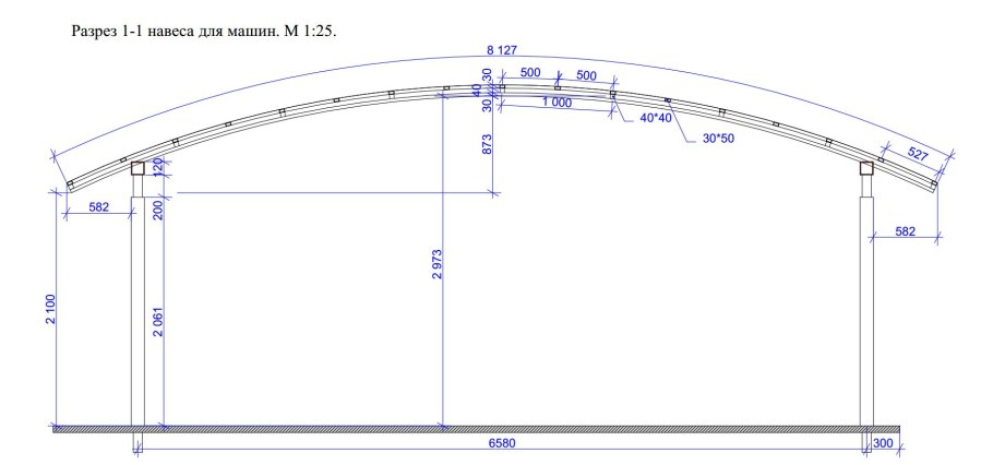 Навес с профильной трубы односкатный 80*40*3мм