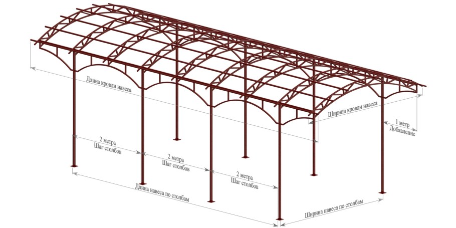 Чертеж консольного металлического односкатного козырька