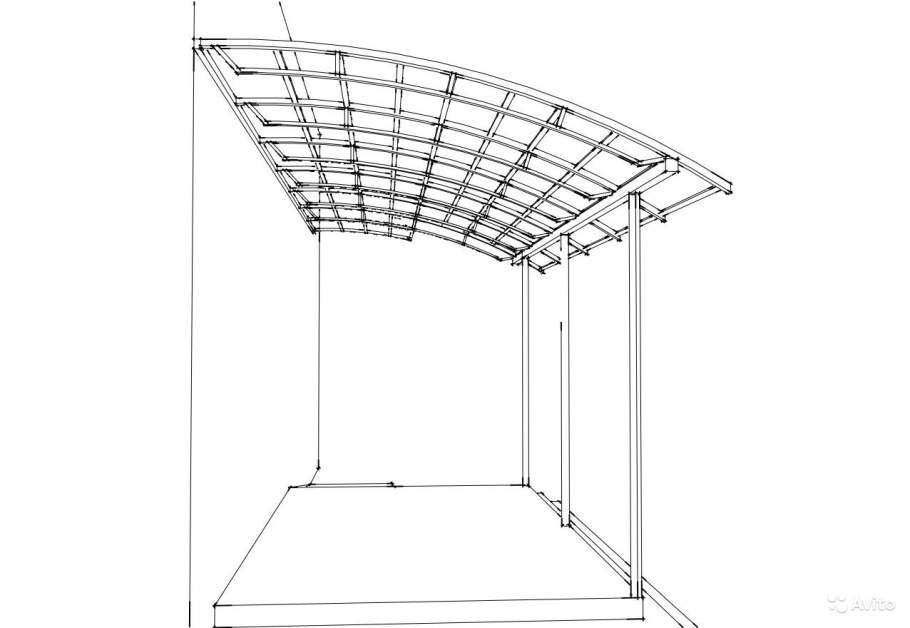 Навес арочный односкатный чертеж