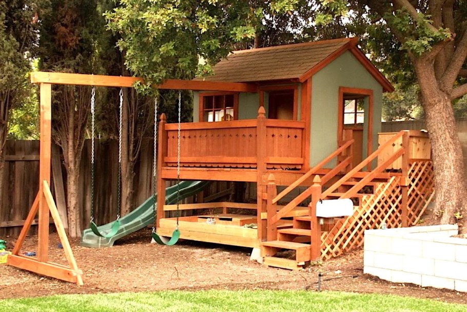 Спортивно-игровой комплекс Jungle Gym Cottage + Swing Module Xtra + Rock Module