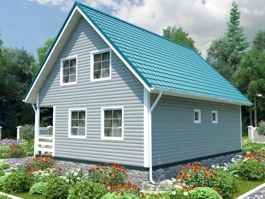 Дачный домик с двускатной крышей