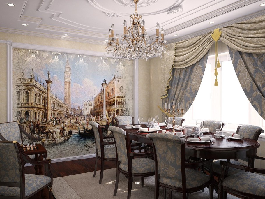 Интерьер ресторана с лепниной