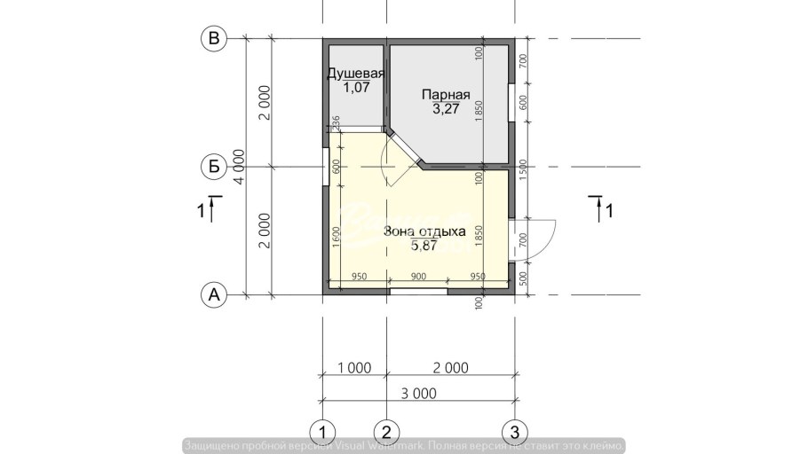 Чертеж каркасной бани 6х3