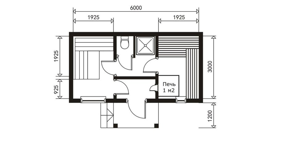 Чертеж каркасной бани 3х5