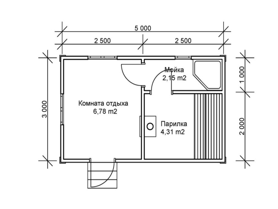 Чертеж каркасной бани 3х5