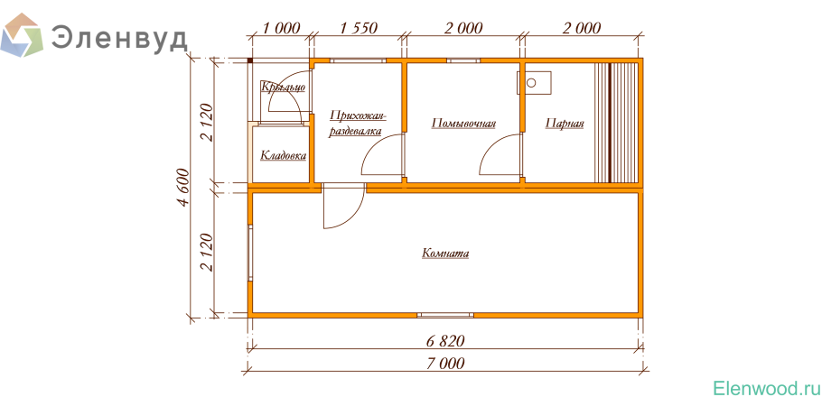 Чертеж каркасной бани 6х3
