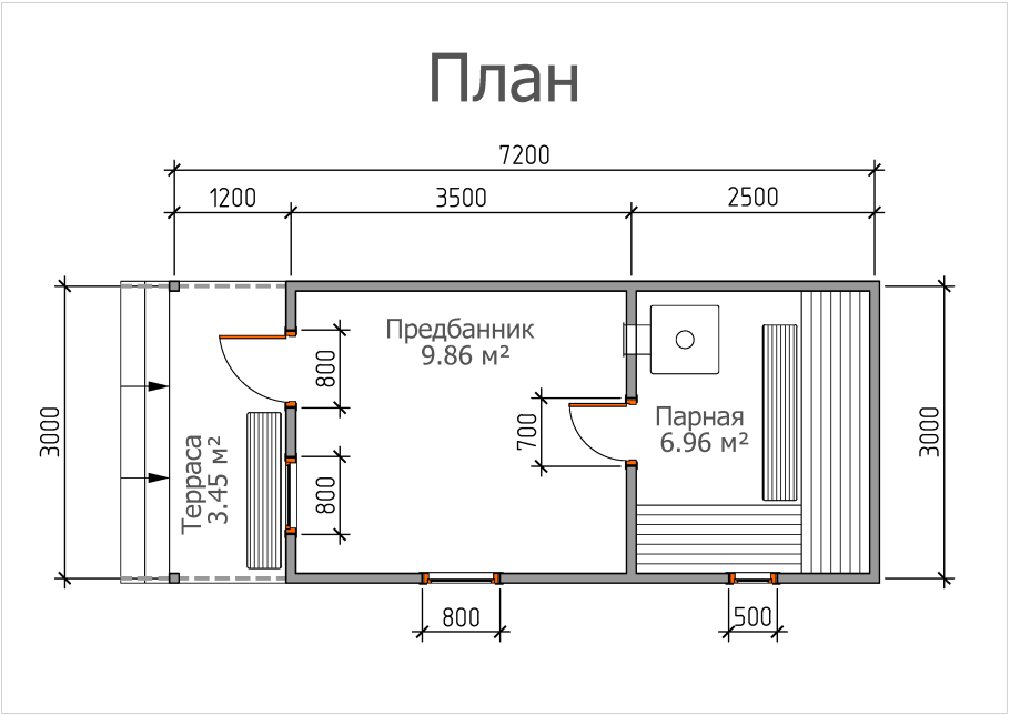 Чертеж бани 6х4 из пеноблоков