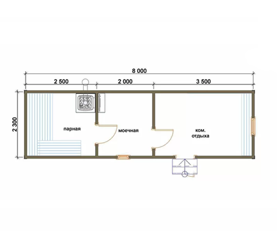 Баня 4х2.5 планировка