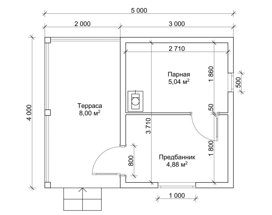 Баня 4х4м планировка