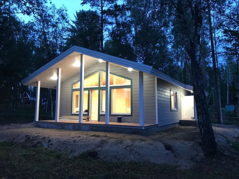 Каркасный дом с панорамными окнами одноэтажный