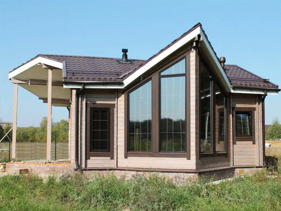 Каркасная баня с панорамными окнами