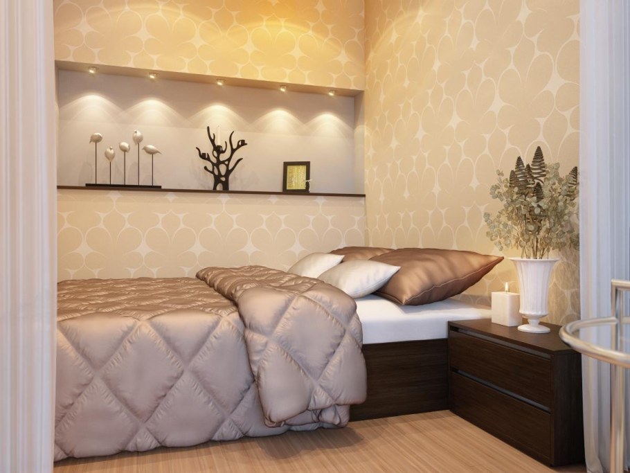 Интерьер комнаты с нишей для кровати