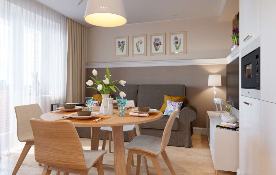 Кухня гостиная с круглым столом