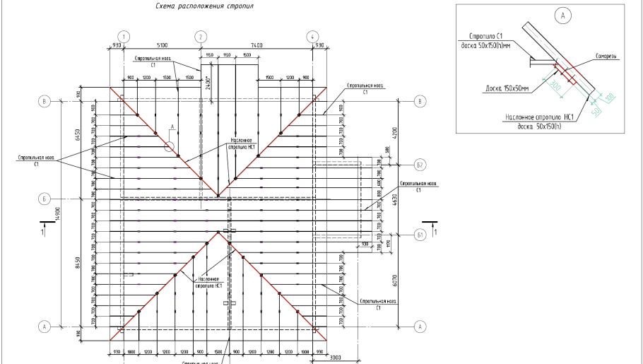 Схема стропил четырехскатной крыши чертеж